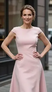 Scandinavian Woman In Her 40s In Soft Pink A Line Cocktail Gown Cocktail Event
