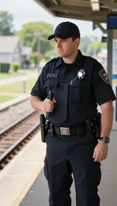 School Security Officer Patrolling A Transit Station A Residential Neighborhood