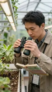 Seed Bank Manager Observing Insect Behavior In In A Botanical Garden Research