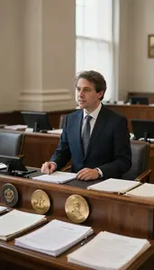 Senator Addressing A Legislative Assembly In A City Hall Office At Workplace