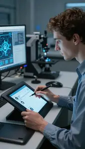 Seo Specialist Designing User Interfaces On In A Quantum Computing Laboratory