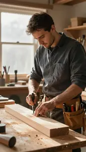 Shipwright Carving Wood With Hand In A Woodworking Carpentry Workshop In Daily