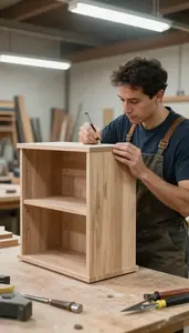 Shipwright Crafting A Custom Cabinet In A Cabinet Making Workshop At