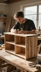 Shipwright Crafting A Custom Cabinet In A Cabinet Making Workshop At Workplace
