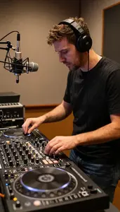 Singer Mixing Music On A In A Documentary Narration Studio In Professional