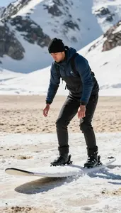 Ski Instructor Instructing Surfing On A On A Snowy Mountain Slope At