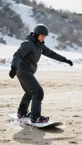 Snowboard Instructor Instructing Surfing On A On A Snowy Mountain Slope At Work