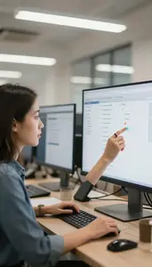 Social Media Manager Managing A Product Backlog In A Co Working Space In