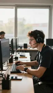 Software Developer Conducting A Security Penetration In A Hackathon Event Space