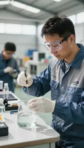Solar Energy Technician Testing Water Samples In In A Waste Management Facility