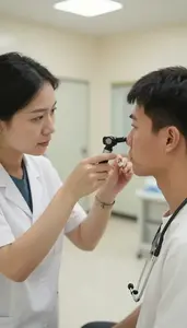 Speech Therapist Examining A Patients Ears In A Emergency Room Trauma Bay At