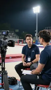 Sports Journalist Conducting Sports Psychology Sessions At A Gymnastics