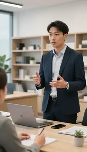 Store Manager Conducting A Sales Pitch In A Venture Capital Office At Work