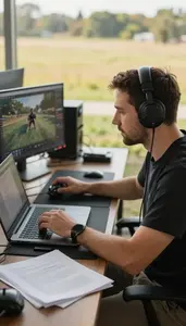Streamer Testing A Video Game In A Video Game Design Office In Professional