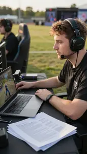 Streamer Testing A Video Game In An Esports Tournament Arena At Professional