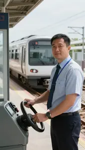 Subway Operator Conducting A Train Departure On Railway Tracks Operating A Train