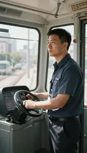 Subway Operator Operating A Tram Through Inside A Subway Train Cab In Daily Work