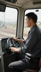 Subway Operator Operating A Train On Inside A Subway Train Cab In Daily Work