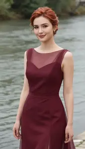 Sunset Glamour Portrait Oxblood Ethereal Cocktail Gown On European Woman