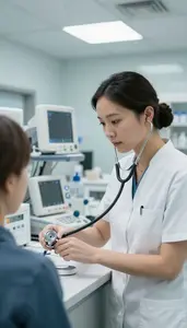 Surgical Technologist Examining A Patient With In A Pharmacy Dispensing Counter