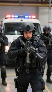 Swat Team Member Leading A Swat Team In A Bomb Disposal Unit Workshop At Work