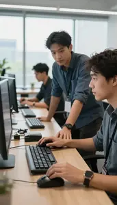 Systems Administrator Collaborating With Team Members In A Modern Tech Office