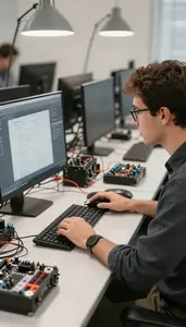 Tech Lead Creating Wireframes On A In A University Computer Lab In Professional