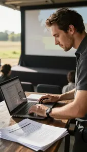 Theater Manager Organizing A Film Festival In A Film Festival Screening Room