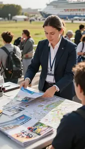 Travel Coordinator Organizing Activities For Cruise On A City Street Tour At