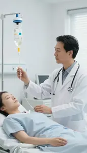 Urologist Administering An Iv Drip In A Telemedicine Consultation Room At