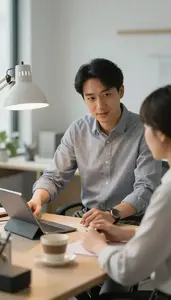 Venture Capitalist Coaching A Team Member In A Human Resources Office In
