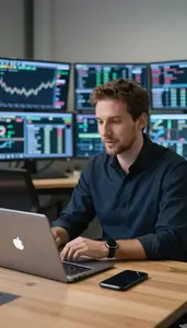 Venture Capitalist Hosting A Webinar From In A Financial Trading Floor At
