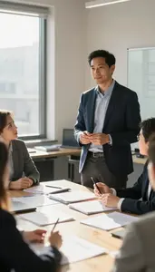 Venture Capitalist Leading A Company All In A Startup Office Environment In