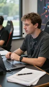 Video Game Designer Commentating On An Esports In An Esports Casting Booth In
