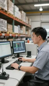 Warehouse Manager Managing Port Operations From In A Warehouse Order Picking