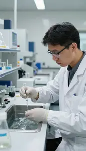 Waste Management Specialist Testing Water Quality In In A Waste Management
