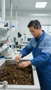 Wind Energy Technician Monitoring A Composting Operation Water Treatment Testing