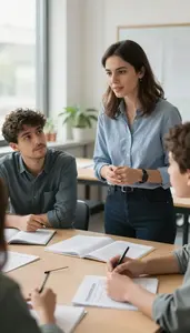 Writing Instructor Instructing A Language Conversation In A Creative Writing