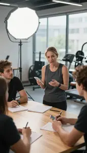 Writing Instructor Instructing A Language Conversation Studio With Lighting