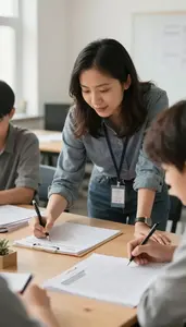 Writing Instructor Instructing Photography In A In A Language Learning Classroom