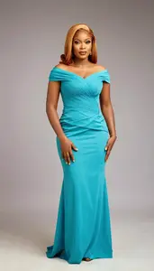 Aqua Elegant Cocktail Gown Glamour Photography Nigerian Woman Portrait At Studio