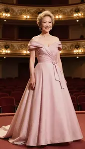 Ball Gown Glamour East Asian Woman With Blonde Textured Hair At Gala