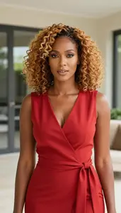 Beautiful African Woman In Wrap Dress Resort Editorial Shoot