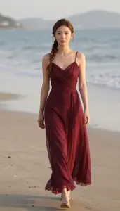 Beautiful Chinese Woman In Formal Dress Sunset Editorial Shoot