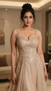Beautiful South Asian Woman In Ball Gown Gala Editorial Shoot