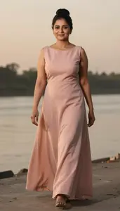 Beautiful South Asian Woman With Black Bun Updo In Formal Gown Sunset Portrait