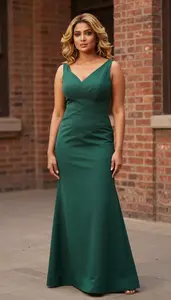 Beautiful Sri Lankan Woman With Textured Hair In Forest Green Sleek Cocktail