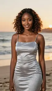 Chic Ethiopian Woman In Cocktail Dress Sunset Lifestyle Photography