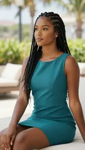 Cocktail Dress Glamour Brazilian Woman With Black Braided Hairstyle At Resort