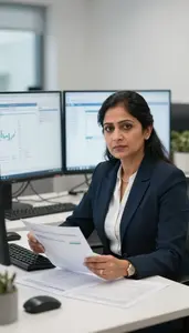 Corporate Treasurer Reviewing Cash Flow Forecasts Stock Photo